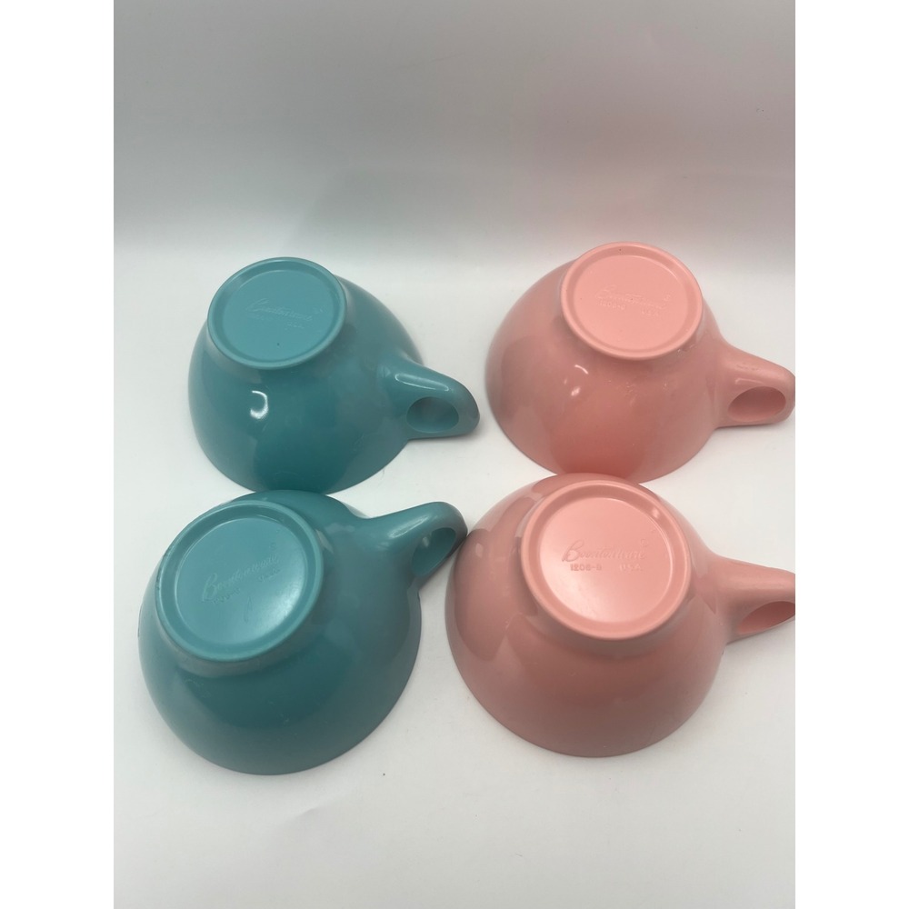 BoontonWare Melamine Tea Cups Lot of 4 Pink Turquoise Teal USA Vtg MCM Kitsch - Picture 3 of 8